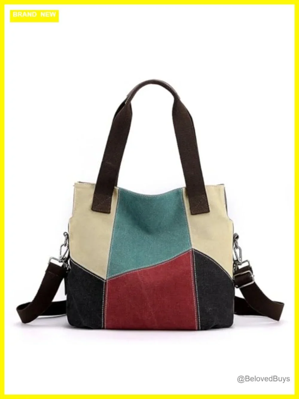 Large Canvas Color-block Crossbody Tote Bag Shoulder Shopping Bag